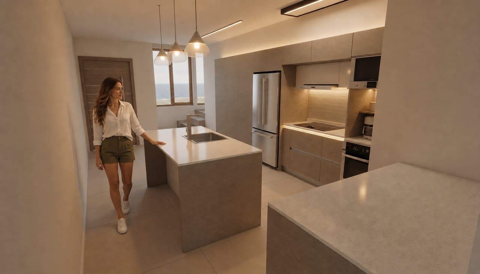 Kitchen with ocean view from the window