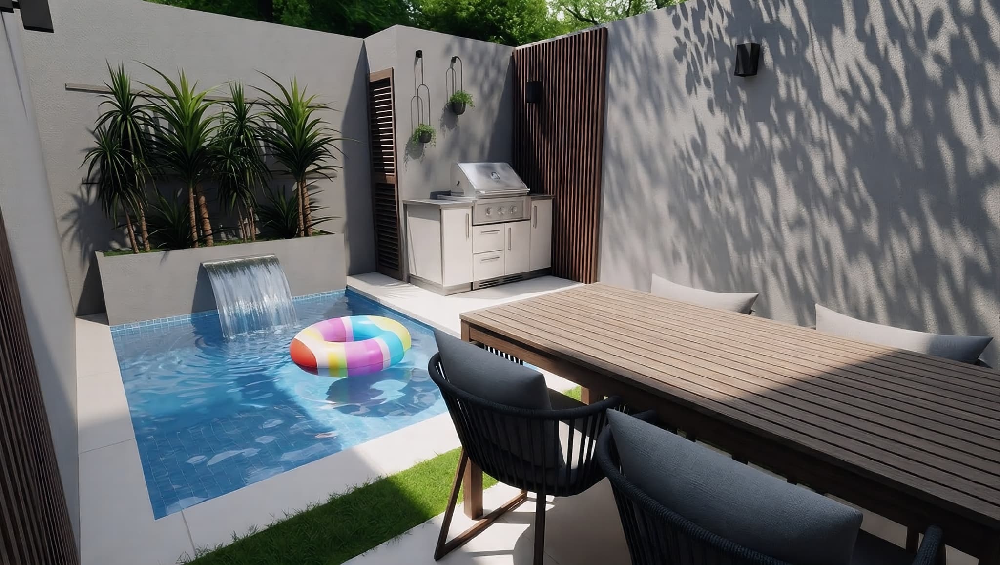 Private patio, pool, and outdoor kitchen